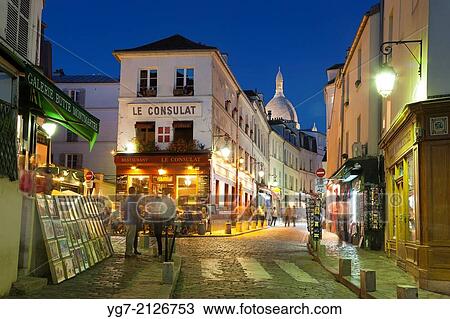 Street of Montmartre, Paris, Ile-de-france, France. View Large Photo Image Stock Image - Street of Montmartre, Paris, Ile-de-france, France.. Fotosearch