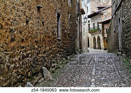 Stock Image - Street of the village of Santillana del Mar, Cantabria, Spain. Fotosearch