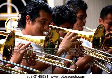 Stock Image - street Orchestra in mexican party, Oaxaca.. Fotosearch