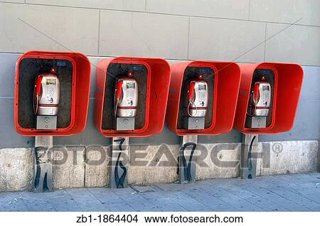 Picture - Street phone boxes Trieste Italy Europe EU. Fotosearch