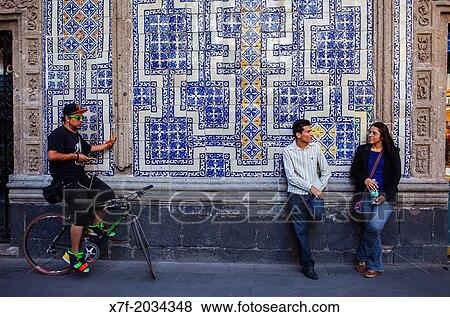 Stock Photo - Street scene, Facade of Casa de los Azulejos (House of Tiles), Mexico City, Mexico.. Fotosearch