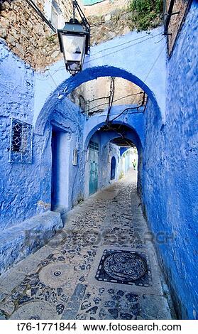 street scene in the atmospheric blue town of Chefchaouen, Morocco View Large Photo Image Picture - street scene in the atmospheric blue town of Chefchaouen, Morocco. Fotosearch