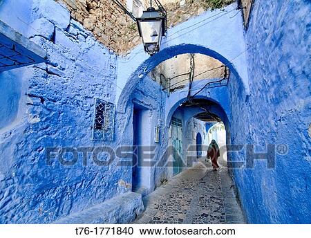 street scene in the atmospheric blue town of Chefchaouen, Morocco View Large Photo Image Stock Image - street scene in the atmospheric blue town of Chefchaouen, Morocco. Fotosearch