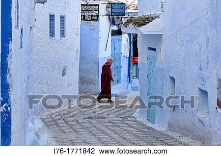 street scene in the atmospheric blue town of Chefchaouen, Morocco View Large Photo Image Stock Image - street scene in the atmospheric blue town of Chefchaouen, Morocco. Fotosearch