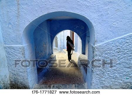 street scene in the atmospheric blue town of Chefchaouen, Morocco View Large Photo Image Stock Photo - street scene in the atmospheric blue town of Chefchaouen, Morocco. Fotosearch