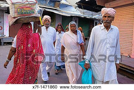 Stock Image - Street scene, pilgrims, pushkar, rajasthan, india. Fotosearch