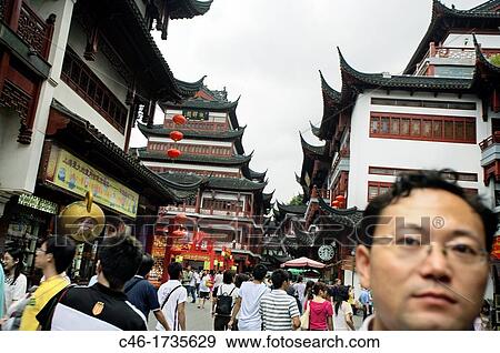 Street scene, Yuyuan area, Shanghai, China. View Large Photo Image Stock Photo - Street scene, Yuyuan area, Shanghai, China.. Fotosearch
