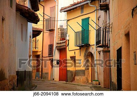 Stock Photo - street Tronchon, in the reion Maestrazgo. Teruel.. Fotosearch