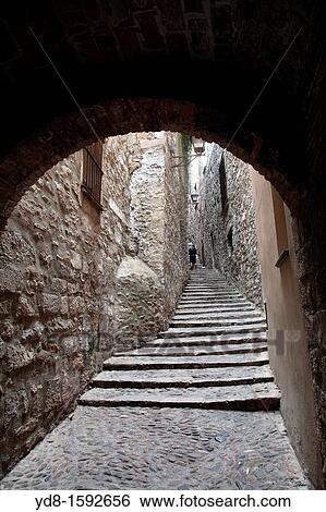 Street typical Girona stairs. Catalonia. Spain View Large Photo Image Stock Photograph - Street typical Girona stairs. Catalonia. Spain. Fotosearch