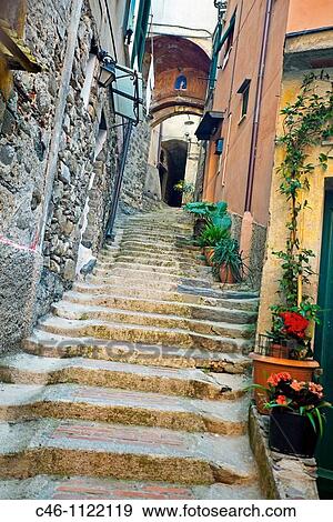 Stock Photo - Street. Vernazza. Cinque Terre. Liguria. Italian Riviera. Italy.. Fotosearch