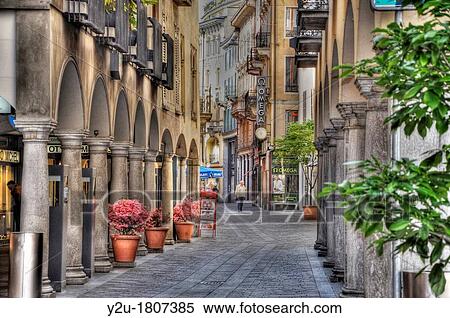Street with arches, Lugano, Ticino, switzerland View Large Photo Image Stock Photography - Street with arches, Lugano, Ticino, switzerland. Fotosearch