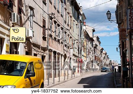 Stock Image - Street with Post Office van, Vodnjan, Central Istria, Croatia. Fotosearch