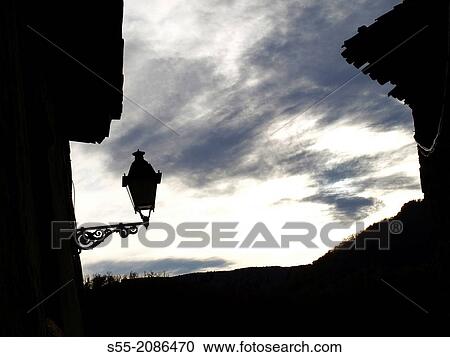 Stock Image - Streetlamp, Rupit, Catalonia, Spain.. Fotosearch