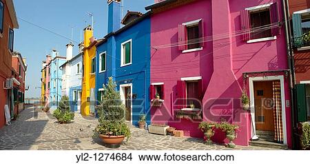 Streets and canals of Burano island - Venice - Italy View Large Photo Image Picture - Streets and canals of Burano island - Venice - Italy. Fotosearch