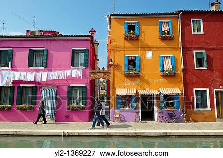 Stock Photo - Streets and canals of Burano island - Venice - Italy. Fotosearch