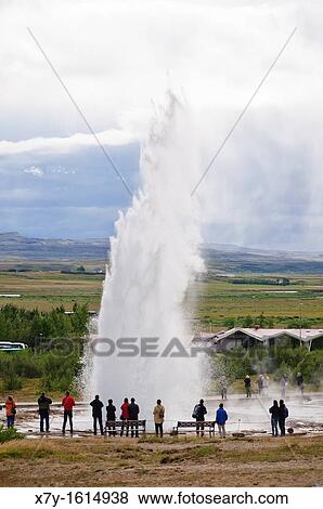 Strokkur geyser erupts Haukadalur, Iceland View Large Photo Image Stock Photo - Strokkur geyser erupts Haukadalur, Iceland. Fotosearch