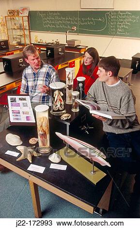 Stock Image - Students and professor in biology laboratory. Fotosearch