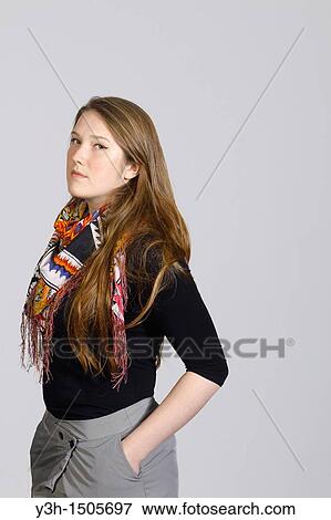 Stock Photo - Studio shot of young Estonian woman, looking at camera. Fotosearch