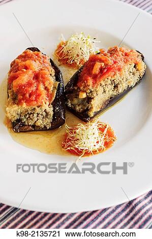 stuffed eggplant, Can Ramis, Llucmajor, Mallorca, Balearic Islands, Spain. View Large Photo Image Stock Image - stuffed eggplant, Can Ramis, Llucmajor, Mallorca, Balearic Islands, Spain.. Fotosearch