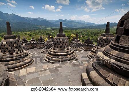 Picture - Stupas of the Borobudur Temple in Indonesia. Fotosearch