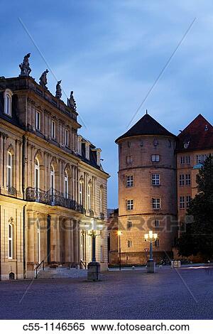 Stuttgart, Neues Schloss, New Palace, Schlossplatz, Palace Square, Old Castle, Baden-W? rttemberg, Germany View Large Photo Image Stock Photography - Stuttgart, Neues Schloss, New Palace, Schlossplatz, Palace Square, Old Castle, Baden-W? rttemberg, Germany. Fotosearch