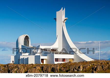 Stock Photo - Stykkis-Holmur church. Snafellsnes peninsula. Iceland, Europe.. Fotosearch