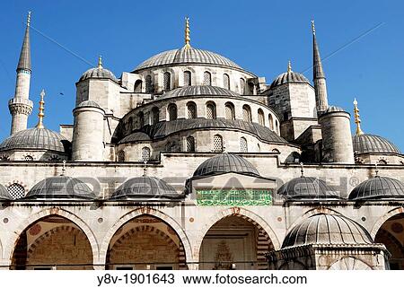 Sultan Ahmet I Mosque or Blue Mosque, built by the architect Davut Aga between 1603 and 1616 Cascading domes, southern view UNESCO World Heritage View Large Photo Image Stock Image - Sultan Ahmet I Mosque or Blue Mosque, built by the architect Davut Aga between 1603 and 1616 Cascading domes, southern view UNESCO World Heritage. Fotosearch