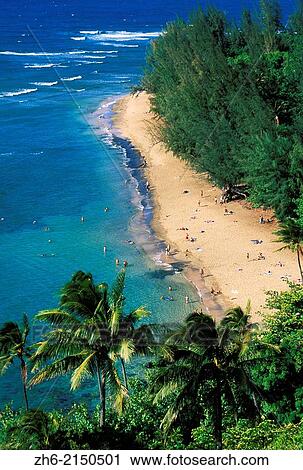 Sunbathers and blue Pacific waters at Ke? e Beach, North Shore, Island of Kauai, Hawaii USA. View Large Photo Image Stock Image - Sunbathers and blue Pacific waters at Ke? e Beach, North Shore, Island of Kauai, Hawaii USA.. Fotosearch