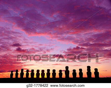 sunrise at Ahu Tongariki, Rapa Nui Easter Island, Isla de Pascua, Chile View Large Photo Image Stock Image - sunrise at Ahu Tongariki, Rapa Nui Easter Island, Isla de Pascua, Chile. Fotosearch