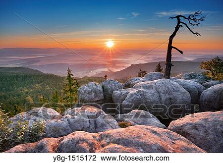 Sunrise at Szczeliniec - Sudety Mountains, National Park, Poland, Europe View Large Photo Image Stock Image - Sunrise at Szczeliniec - Sudety Mountains, National Park, Poland, Europe. Fotosearch