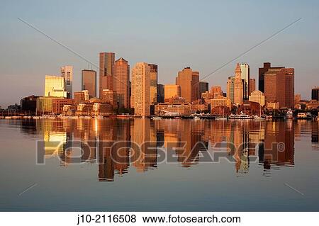 Sunrise, Boston harbor, from East Boston piers, Boston, Massachusetts, USA View Large Photo Image Stock Photo - Sunrise, Boston harbor, from East Boston piers, Boston, Massachusetts, USA. Fotosearch