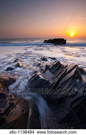 Sunset at Dollar Cove, Lizard Peninsula, Cornwall England UK View Large Photo Image Picture - Sunset at Dollar Cove, Lizard Peninsula, Cornwall England UK. Fotosearch