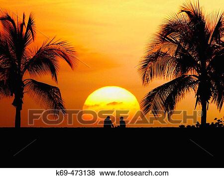 Stock Photo - Sunset at Old Airport Beach Park. Kailua-Kona. Hawaii. USA.. Fotosearch
