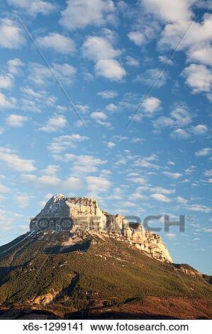 Stock Image - Sunset at Pea Montaesa peak, Huesca, Spain. Fotosearch
