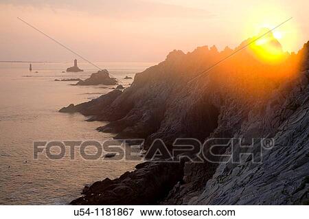 SUNSET AT POINTE DU RAZ. FINISTERE. SOUTH BRITTANY. FRANCE View Large Photo Image Stock Photo - SUNSET AT POINTE DU RAZ. FINISTERE. SOUTH BRITTANY. FRANCE. Fotosearch