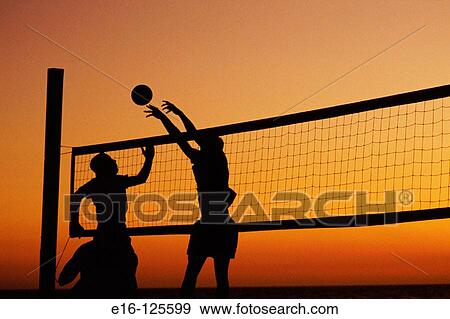 Stock Photo - Sunset beach volleyball. Fotosearch