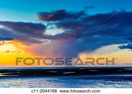 sunset, cleveleys, lancashire, england, uk, europe. View Large Photo Image Stock Photograph - sunset, cleveleys, lancashire, england, uk, europe.. Fotosearch