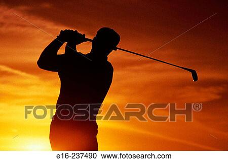 Stock Image - sunset golfer. Fotosearch