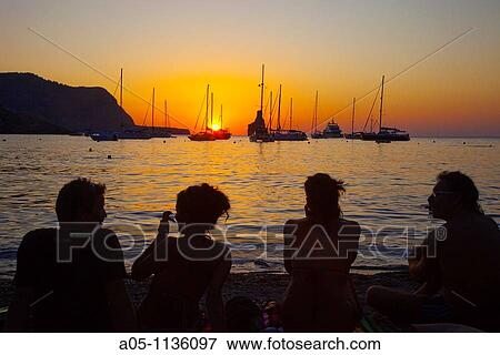 Sunset in Benirras Beach. Ibiza. Balearic Islands. Spain View Large Photo Image Stock Photo - Sunset in Benirras Beach. Ibiza. Balearic Islands. Spain. Fotosearch