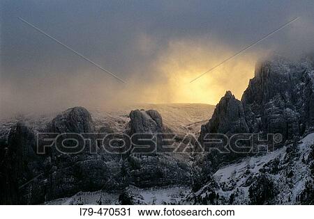 Stock Image - Sunset in Selva de Oza (Pirineo de Huesca). Spain. Fotosearch
