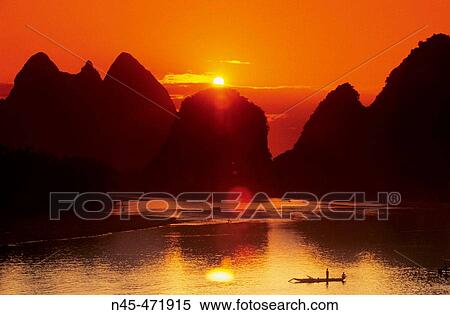 Sunset. Landscape. Lijiang river. China. View Large Photo Image Stock Photography - Sunset. Landscape. Lijiang river. China.. Fotosearch