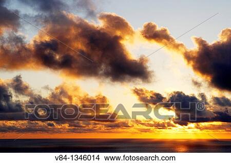 Picture - Sunset near Mosteiros / Sao Miguel Island / Azores / Portugal. Fotosearch