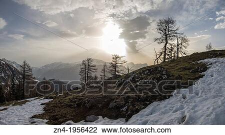 Stock Image - Sunset on Kleiner Pyhrgas in Kalkalpen National Park. Austria.. Fotosearch