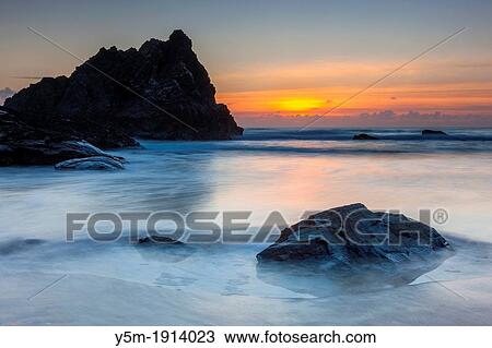 Sunset over Bedruthan Steps in North Cornwall near Newquay, England, UK, Europe View Large Photo Image Stock Image - Sunset over Bedruthan Steps in North Cornwall near Newquay, England, UK, Europe. Fotosearch