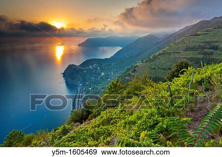 Sunset over Corniglia, Cinque Terre National Park, Province of La Spezia, Liguria, Italy, Europe View Large Photo Image Stock Photo - Sunset over Corniglia, Cinque Terre National Park, Province of La Spezia, Liguria, Italy, Europe. Fotosearch