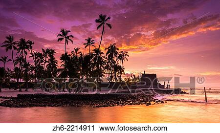 Sunset over Pu'uhonua O Honaunau National Historic Park (City of Refuge), Kona Coast, Hawaii USA. View Large Photo Image Stock Image - Sunset over Pu'uhonua O Honaunau National Historic Park (City of Refuge), Kona Coast, Hawaii USA.. Fotosearch