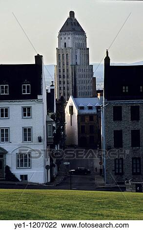 Stock Image - Sunset over the Chateau Frontenac, a grand hotel in Quebec City, Quebec, Canada.. Fotosearch