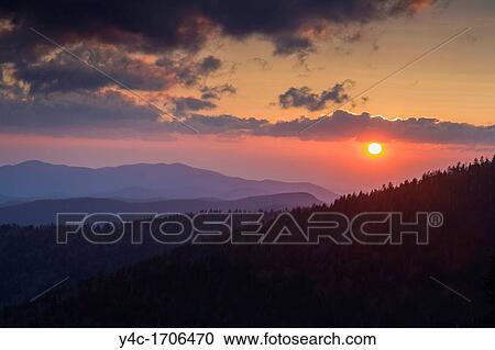 Sunset over the Smoky Mounatins from Clingmans Dome in the Great Smoky Mountains National Park Tennessee View Large Photo Image Stock Image - Sunset over the Smoky Mounatins from Clingmans Dome in the Great Smoky Mountains National Park Tennessee. Fotosearch
