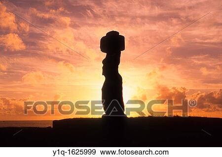Sunset, Tahai Archeological site, restored 1968, Easter Island, Rapa Nui, Chile View Large Photo Image Stock Photo - Sunset, Tahai Archeological site, restored 1968, Easter Island, Rapa Nui, Chile. Fotosearch
