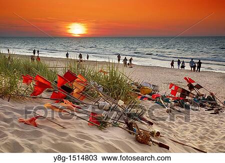 Stock Image - Sunset time at the Baltic sea, Poland, Europe. Fotosearch